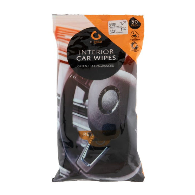 interior car wipes green tea fragranced pack of 50