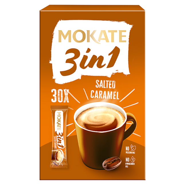 mokate 3 in 1 salted caramel flavour coffee 30 x 14g 420g