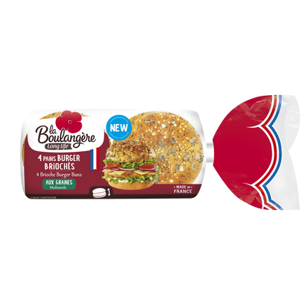 la boulangere long life 4 multiseeded brioche burger buns 250g