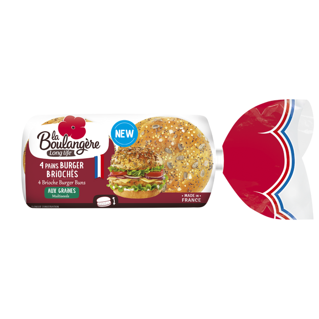 la boulangere long life 4 multiseeded brioche burger buns 250g