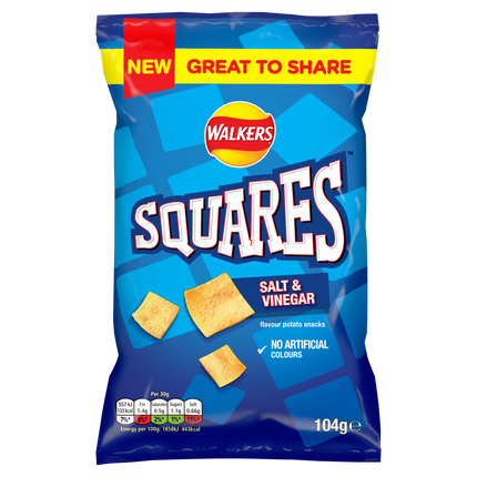 Walkers Squares Salt & Vinegar 104g
