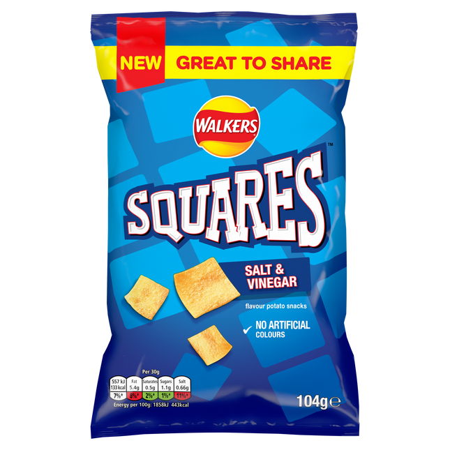 Walkers Squares Salt & Vinegar 104g