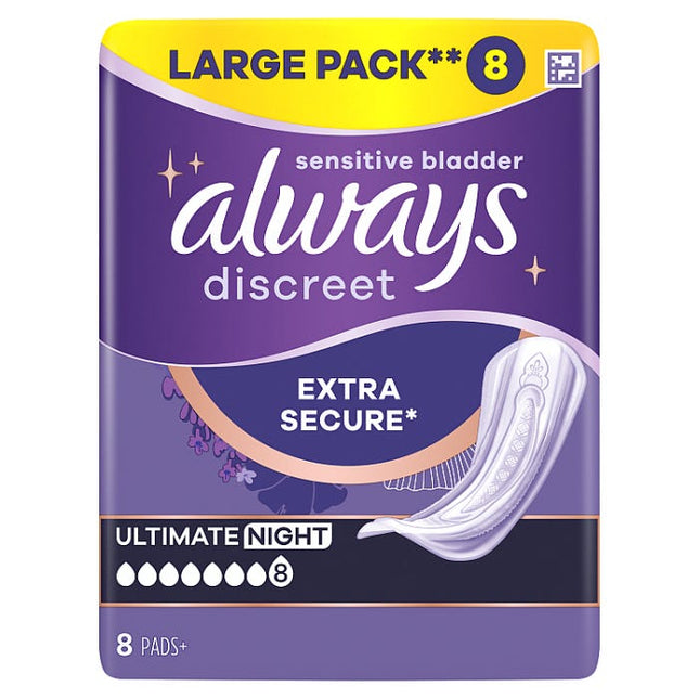 always discreet incontinence pads ultimate night pack of 8