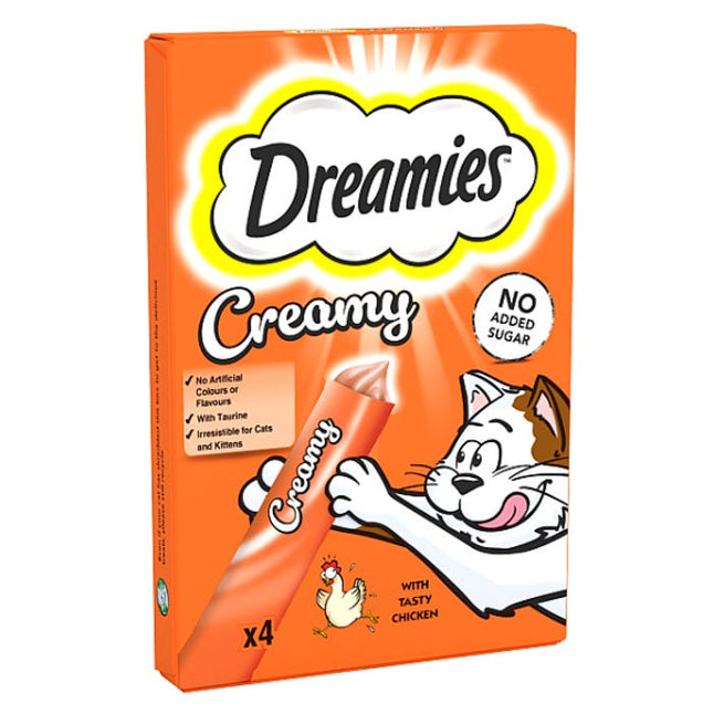dreamies creamy adult cat kitten treats with tasty chicken 4 x 10g