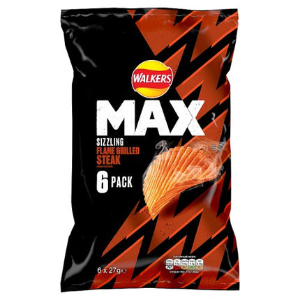 Walkers Max Sizzling Flame Grilled Steak Multipack Crisps 6x27g
