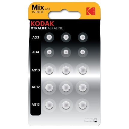 kodak xtralife button cell battery mix cell pack of 15
