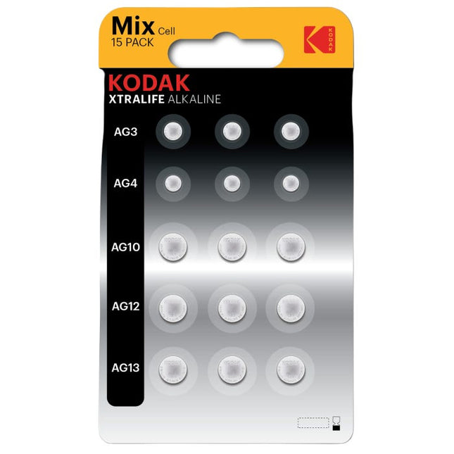 kodak xtralife button cell battery mix cell pack of 15