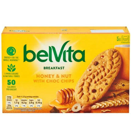 belvita breakfast biscuits honey nuts with choc chips 225g