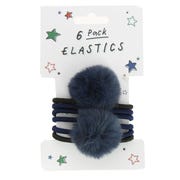 Back To School Hair Bobbles With Pom Poms (Pack of 6) - Blue