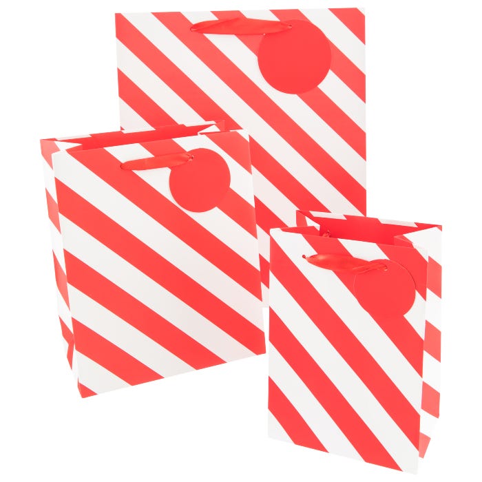 Christmas Gift Bags Assorted Red Stripe Pack of 3